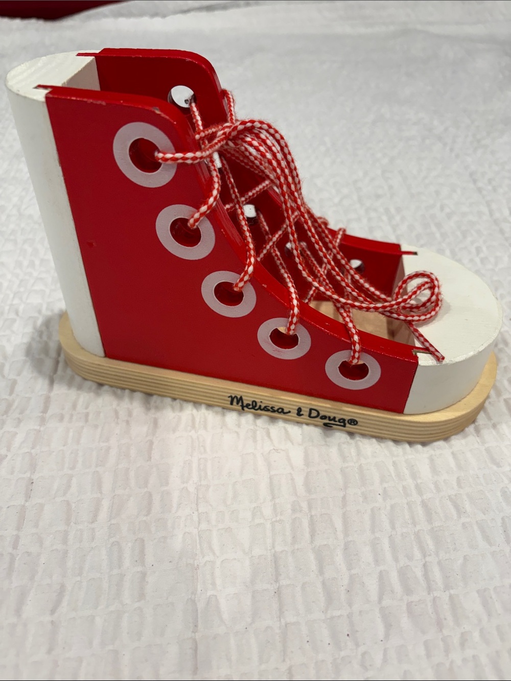 Melissa & Doug Red and White Wooden Lacing Shoe Toy
